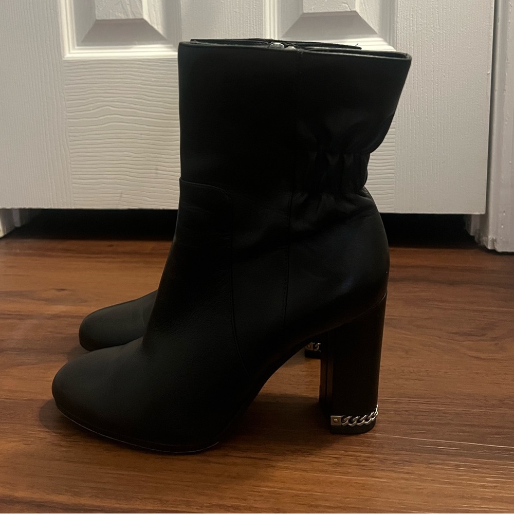 Michael by Michael Kors Black Leather Ankle Boots with Block Chain Heels BNIB - Picture 5 of 11